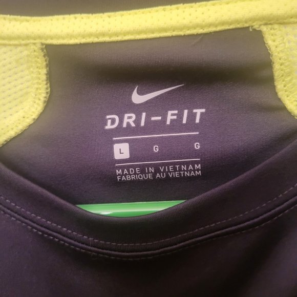 Nike DRI-FIT Long Sleeve Charcoal Gray & Neon Athletic Shirt Boys Large - Picture 3 of 9